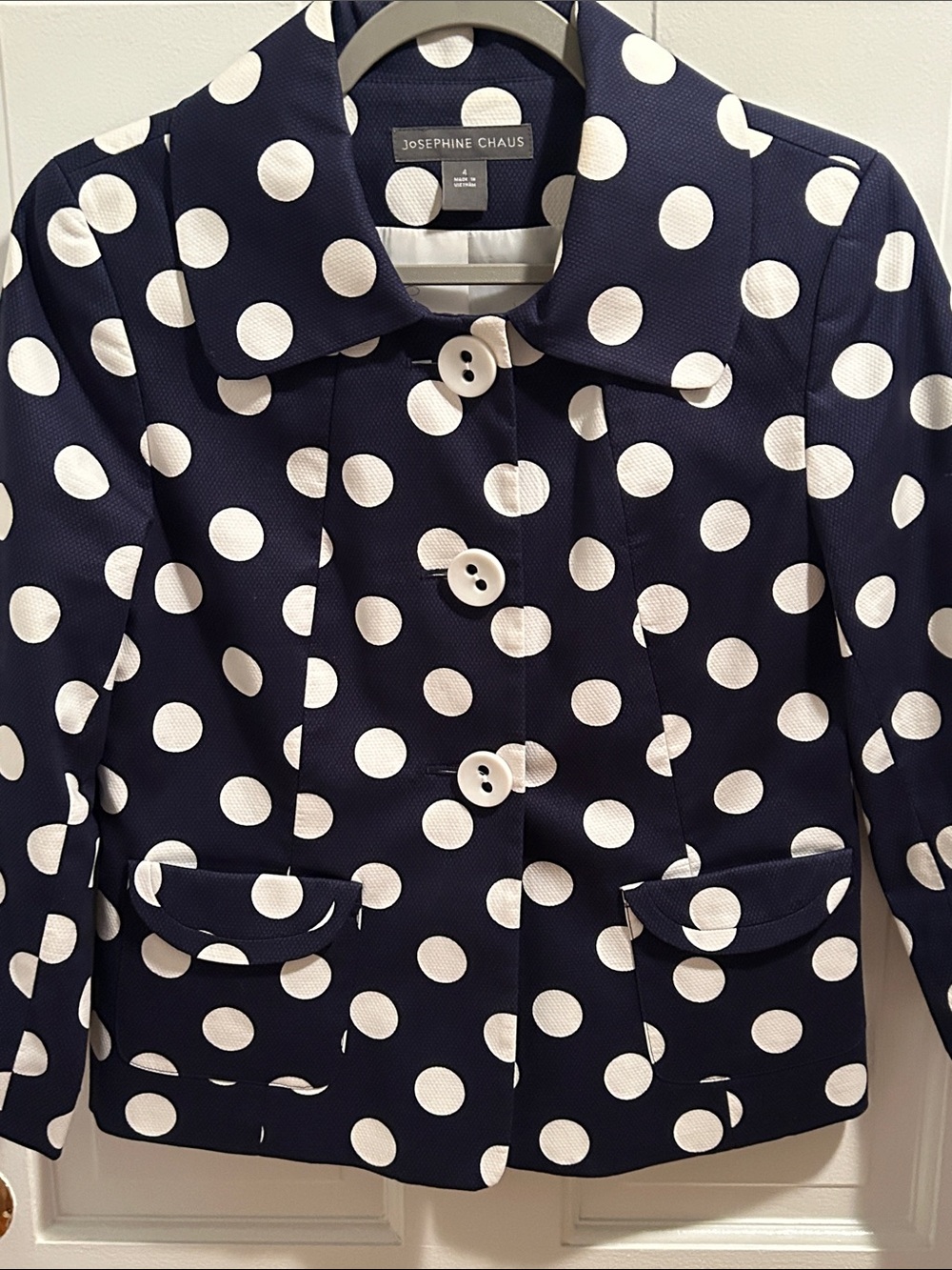 Josephine Chaus Navy Blazer with White Polka Dots